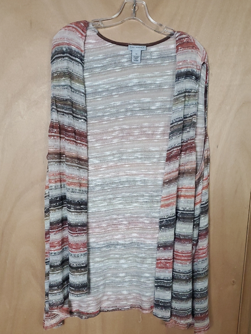 Catherines Multi-Stripe Open Cardigan in Cream, Rust and Black
